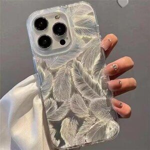 iPhone 16 Pro Case Silver Glitter Feather Design Girl Case